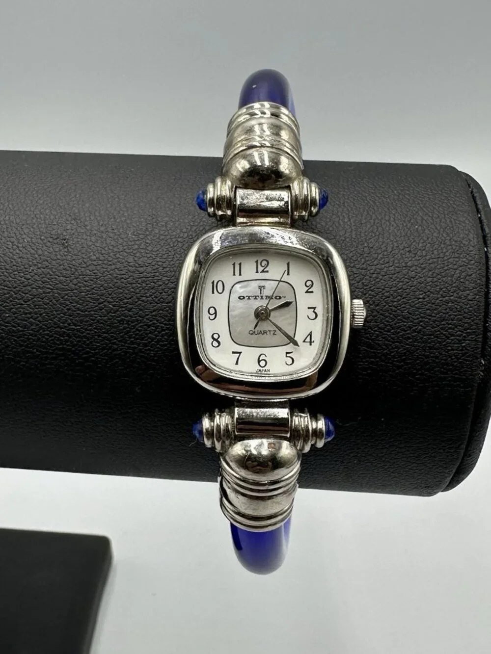 Ottimo Watch Women Silver Tonel Blue Transluscent Cuff Band New Battery
